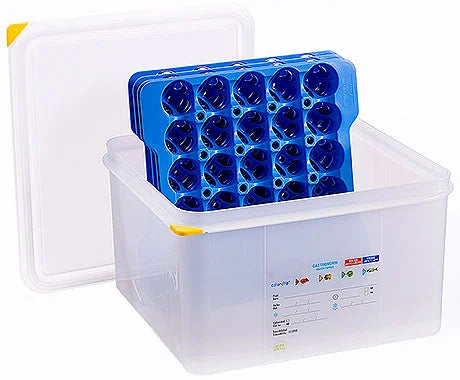 Eierbox 2/3, 4 Trägern 28,5x28,5 cm, nutzbar sind 3-4 Ebenen à 30 Eier