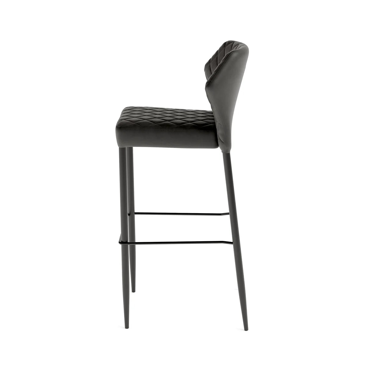 Tabouret de bar Feros Louis, noir, rembourré en simili cuir