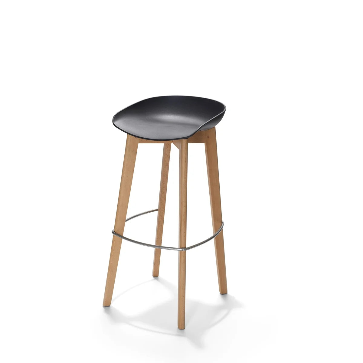 Feros Keeve tabouret de bar noir bas, structure en bois de bouleau et assise en plastique, 530 x 470 x 900 mm