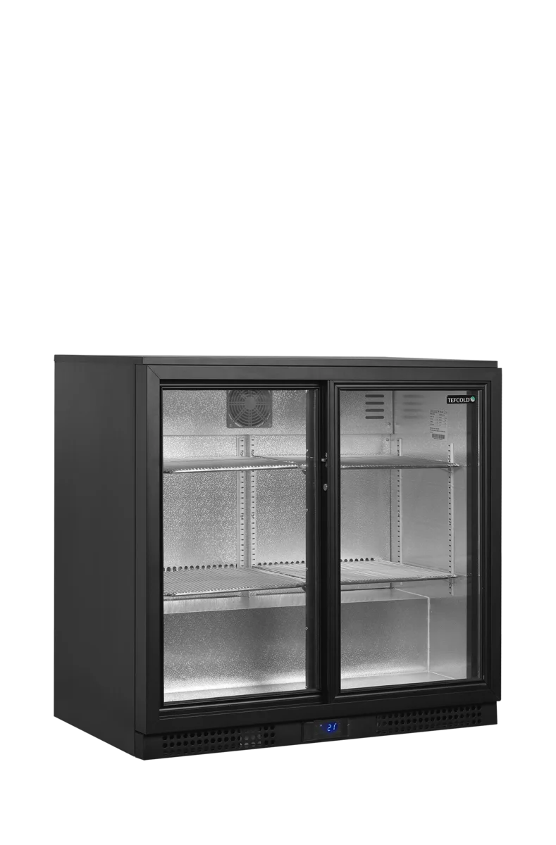 Réfrigérateur d'arrière de bar noir - 182 l - 2 portes coulissantes - froid ventilé