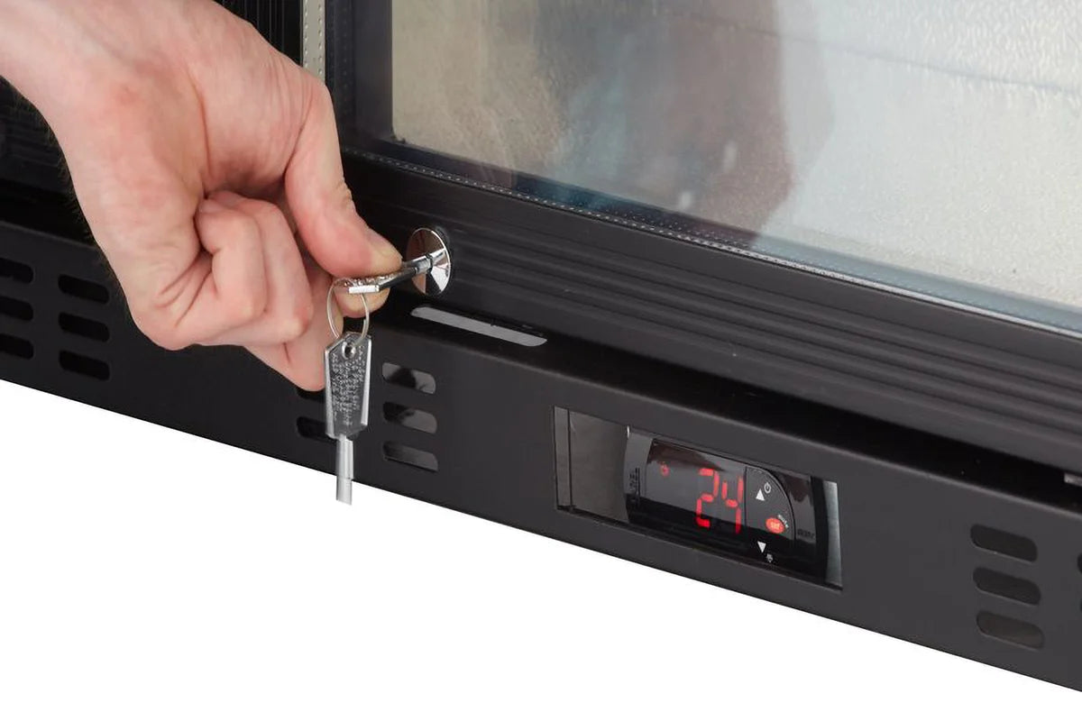 Barkühlschrank ECO 350 mit Klapptüren schwarz, LED Beleuchtung, unterbaubar
