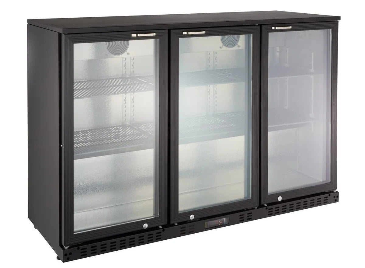 Armoire à boissons ECO 350 noire avec portes battantes, éclairage LED, encastrable sous plan de travail