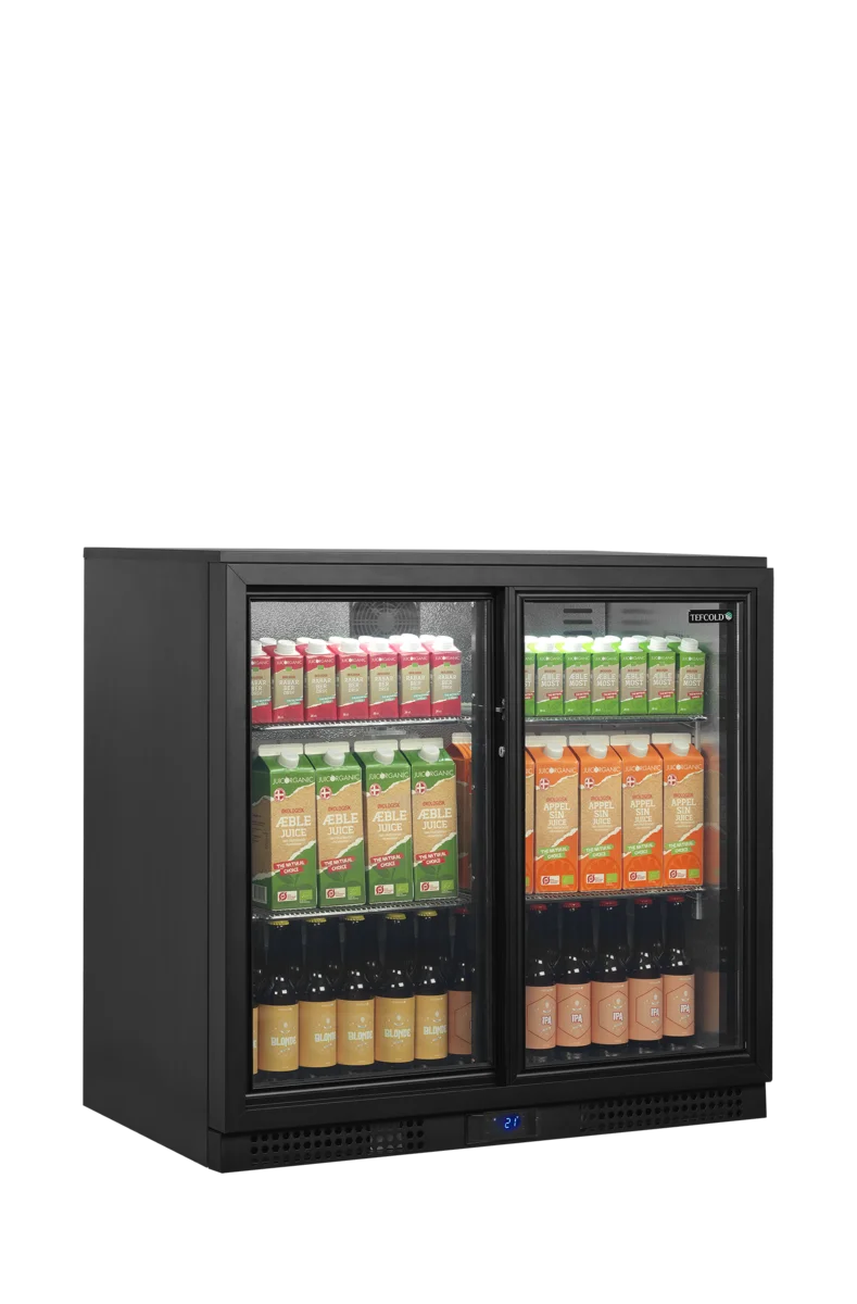 Réfrigérateur d'arrière de bar noir - 182 l - 2 portes coulissantes - froid ventilé