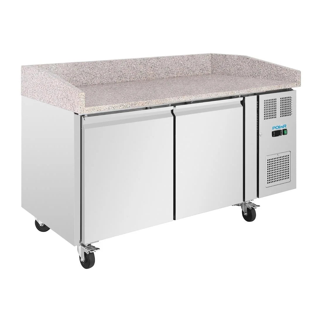 Polar U-Series Pizzatisch 2 Türen mit Granitplatte 428 Liter auf Rollen