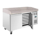 Polar U-Series Pizzatisch 2 Türen mit Granitplatte 428 Liter auf Rollen