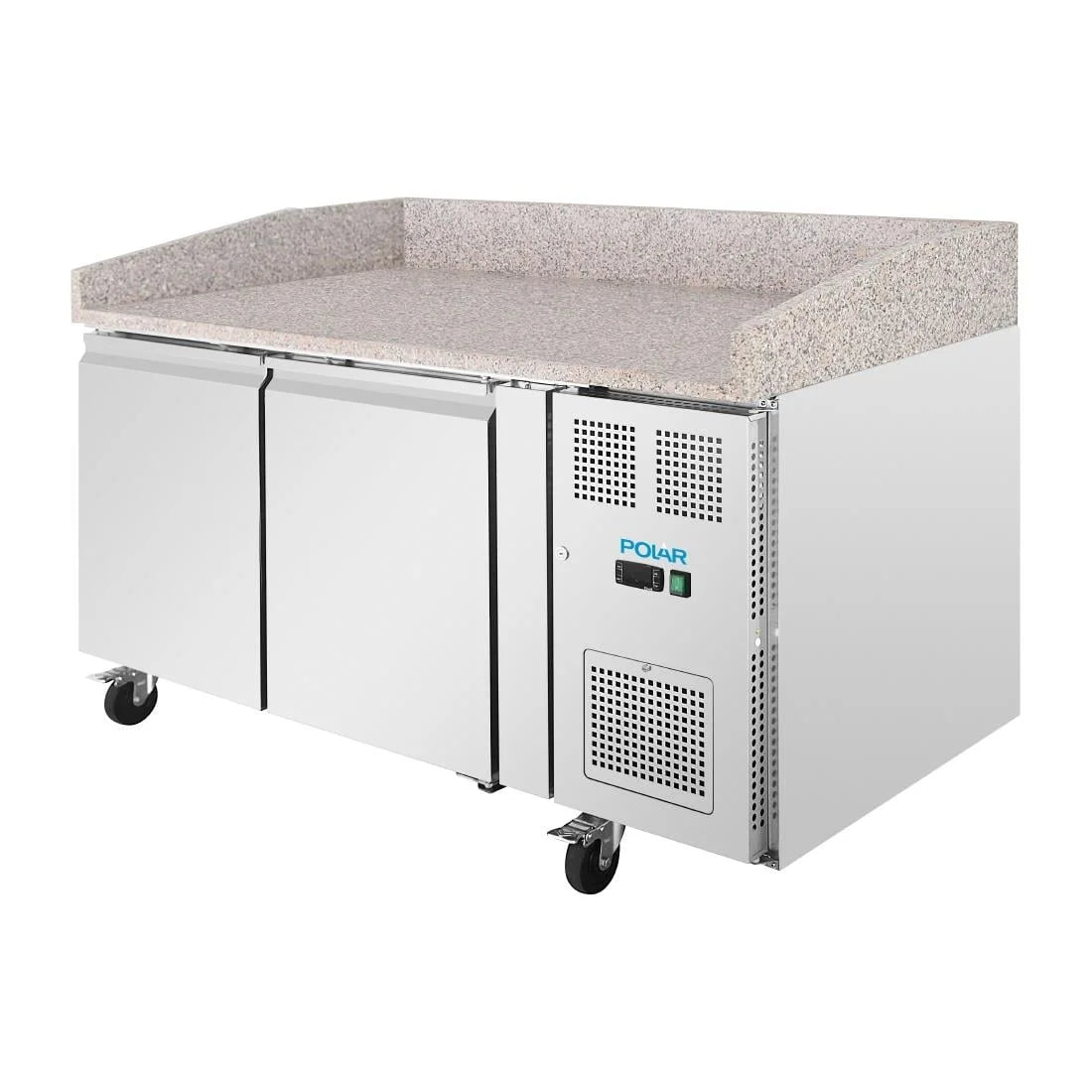 Polar U-Series Pizzatisch 2 Türen mit Granitplatte 428 Liter auf Rollen