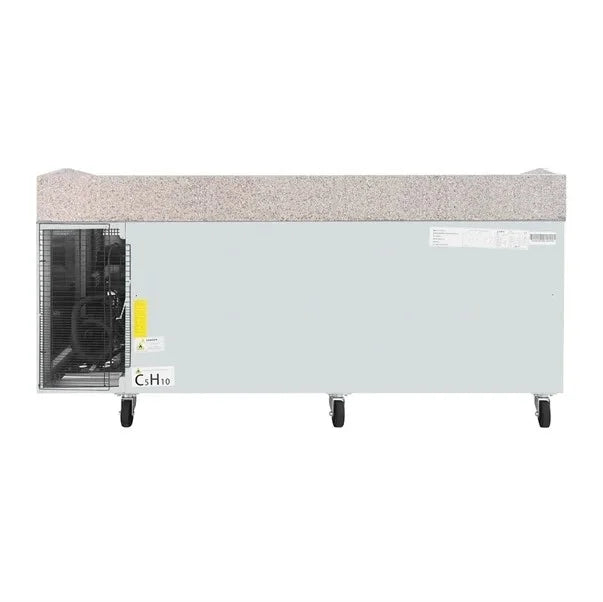Table à pizza Polar U-Series 3 portes avec plan de travail en granit 634 litres sur roulettes