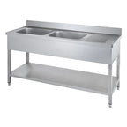 Spültisch Basic 16x6 mit 2 Becken links, Aufkantung und Grundboden