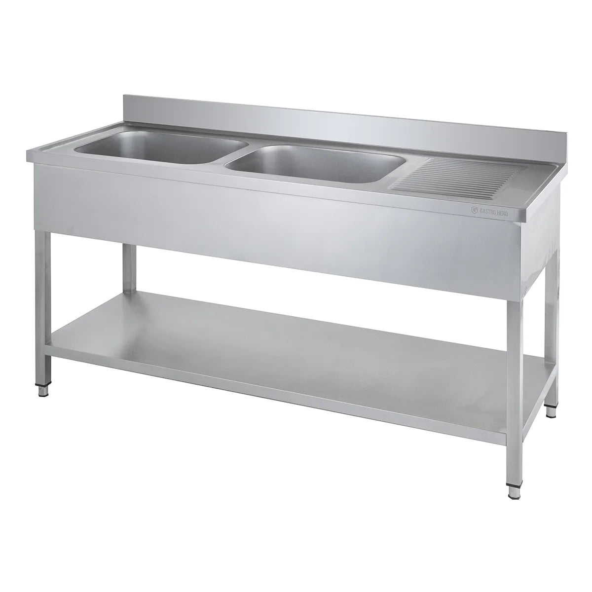 Spültisch Basic 16x6 mit 2 Becken links, Aufkantung und Grundboden