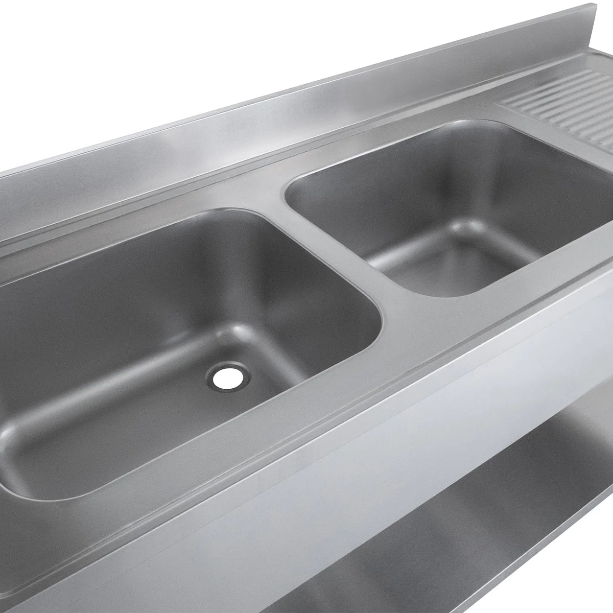 Spültisch Basic 16x6 mit 2 Becken links, Aufkantung und Grundboden