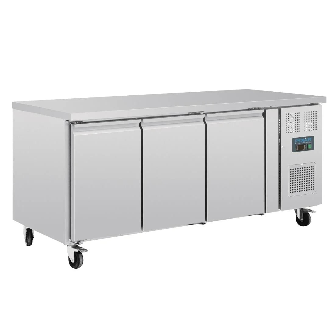 Polar U-Serie Bäckerei-Kühltisch EN 60x40 3 Türen 634 Liter auf Rollen
