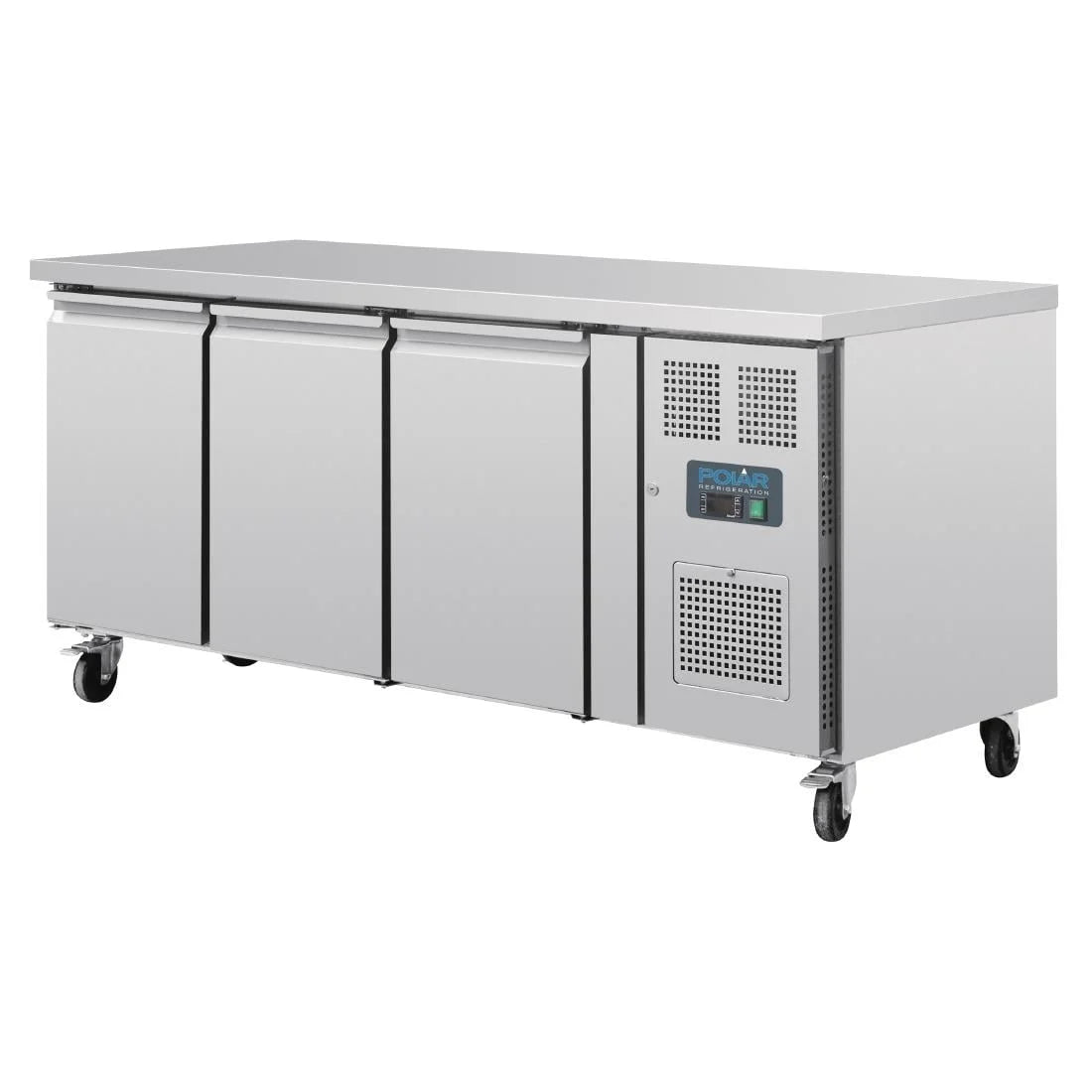 Polar U-Serie Bäckerei-Kühltisch EN 60x40 3 Türen 634 Liter auf Rollen