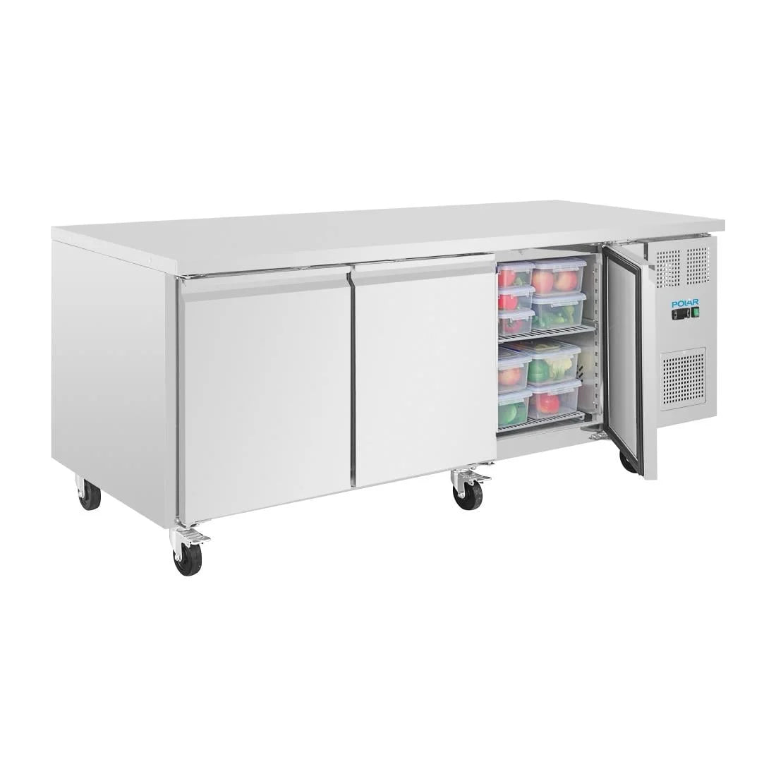 Polar U-Serie Bäckerei-Kühltisch EN 60x40 3 Türen 634 Liter auf Rollen