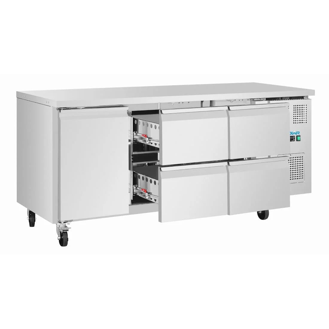 Table réfrigérée Polar Série U 4 tiroirs et 1 porte 465 litres sur roulettes