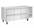 Polar U-Serie Kühltisch 6 Schubladen 465 Liter auf Rollen