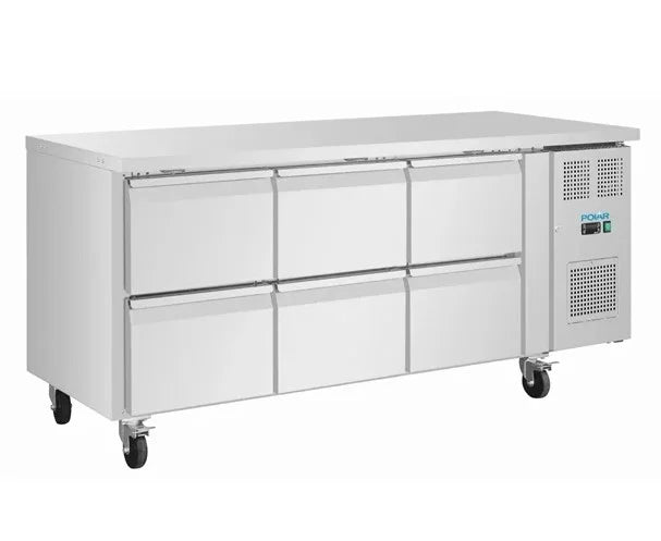 Polar U-Serie Kühltisch 6 Schubladen 465 Liter auf Rollen