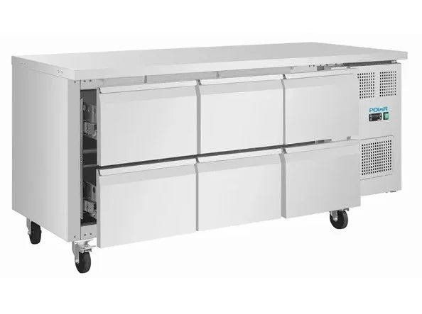 Polar U-Serie Kühltisch 6 Schubladen 465 Liter auf Rollen