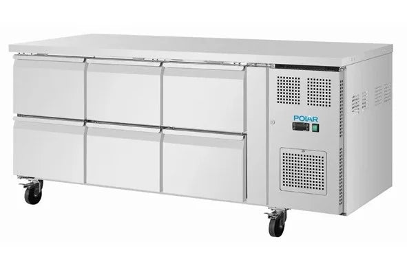 Polar U-Serie Kühltisch 6 Schubladen 465 Liter auf Rollen