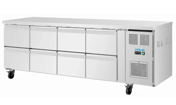 Polar U-Serie Kühltisch 8 Schubladen 616 Liter auf Rollen