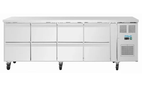 Polar U-Serie Kühltisch 8 Schubladen 616 Liter auf Rollen