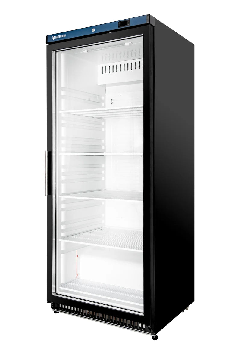 Lagerkühlschrank ECO 600 mit Glastür, Innenraum aus Kunststoff, schwarz