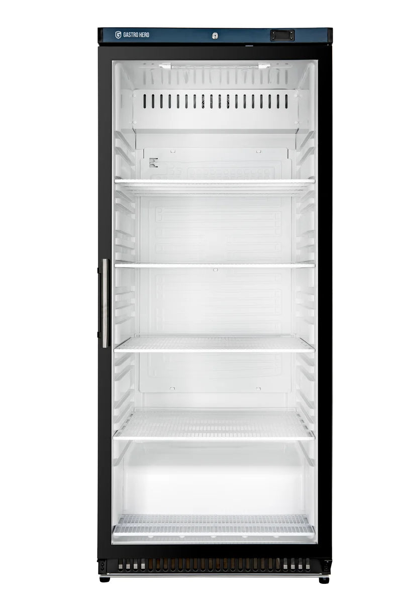Lagerkühlschrank ECO 600 mit Glastür, Innenraum aus Kunststoff, schwarz