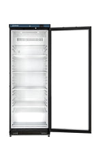 Lagerkühlschrank ECO 400 mit Glastür, Innenraum aus Kunststoff, schwarz