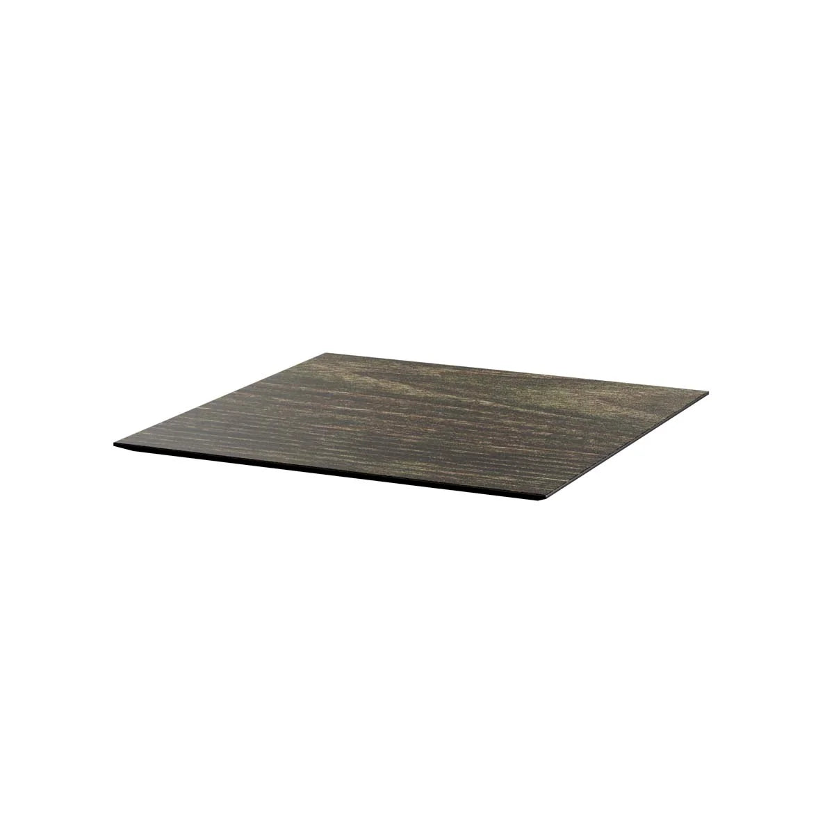 Feros Infinity Tripod table de terrasse avec piètement noir + plateau HPL effet bois Riverwashed 70x70 cm