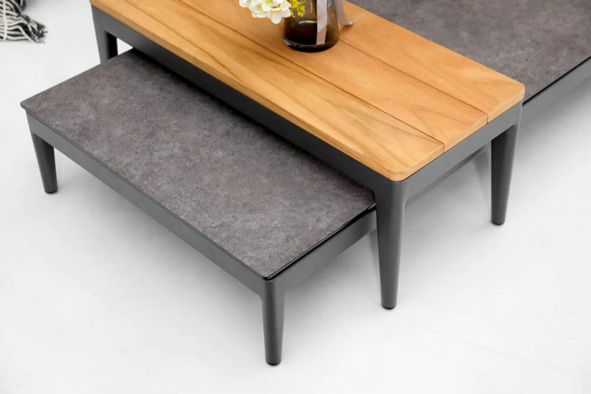 barths Athene – ensemble lounge avec une table en céramique et une table d’appoint anthracite – bois de teck