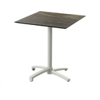 Feros X Cross table de terrasse avec piètement sable + plateau HPL Riverwashed Wood 70x70 cm