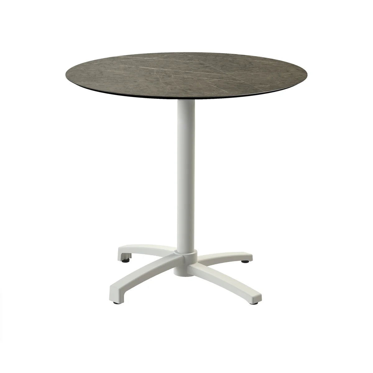 Feros X Cross Terrassentisch Sand gestell + Midnight Marble HPL Ø70 cm