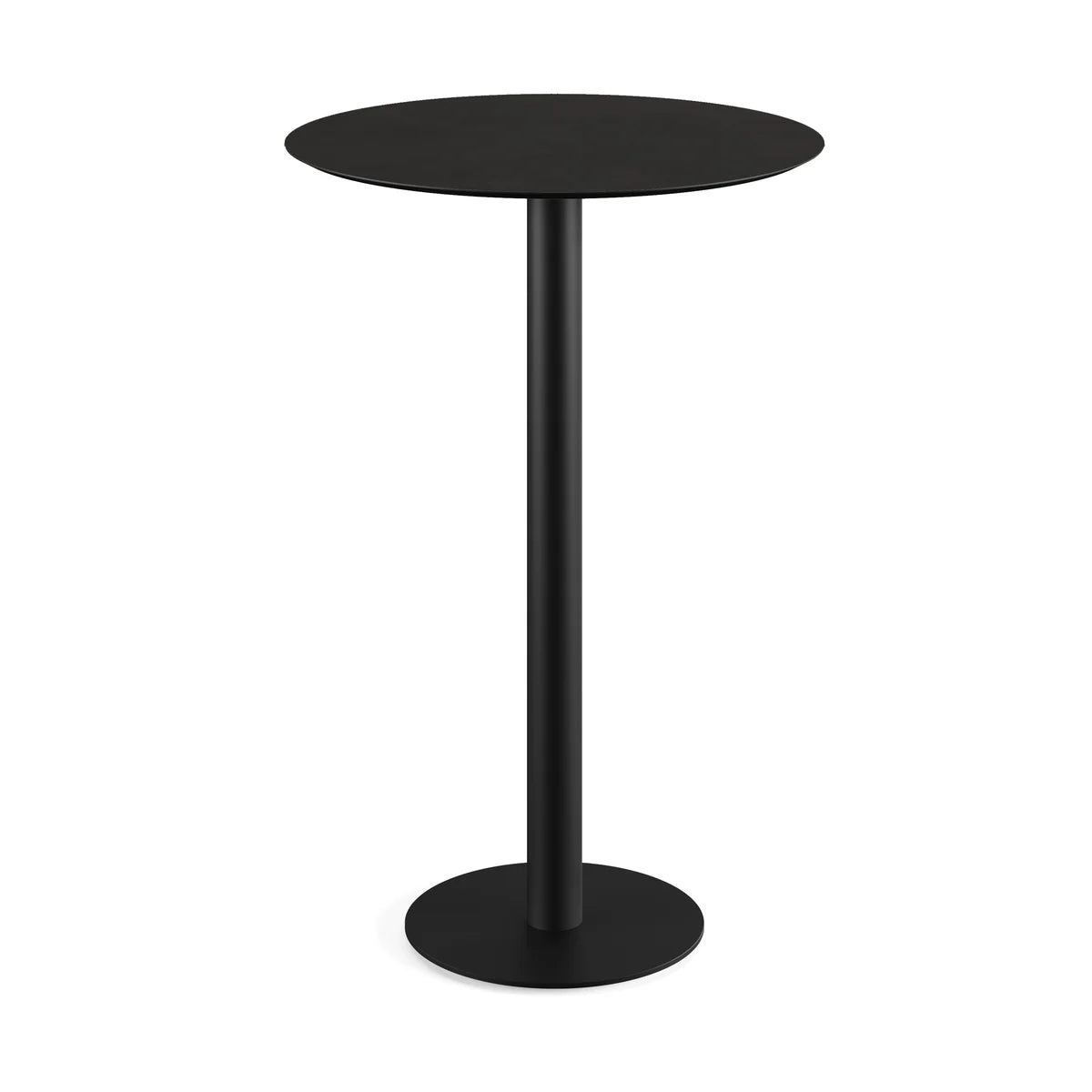 Feros Urban mange-debout avec piètement noir + plateau HPL noir Ø70 cm
