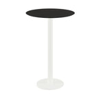 Feros Urban mange-debout avec piètement blanc + plateau HPL noir Ø70 cm