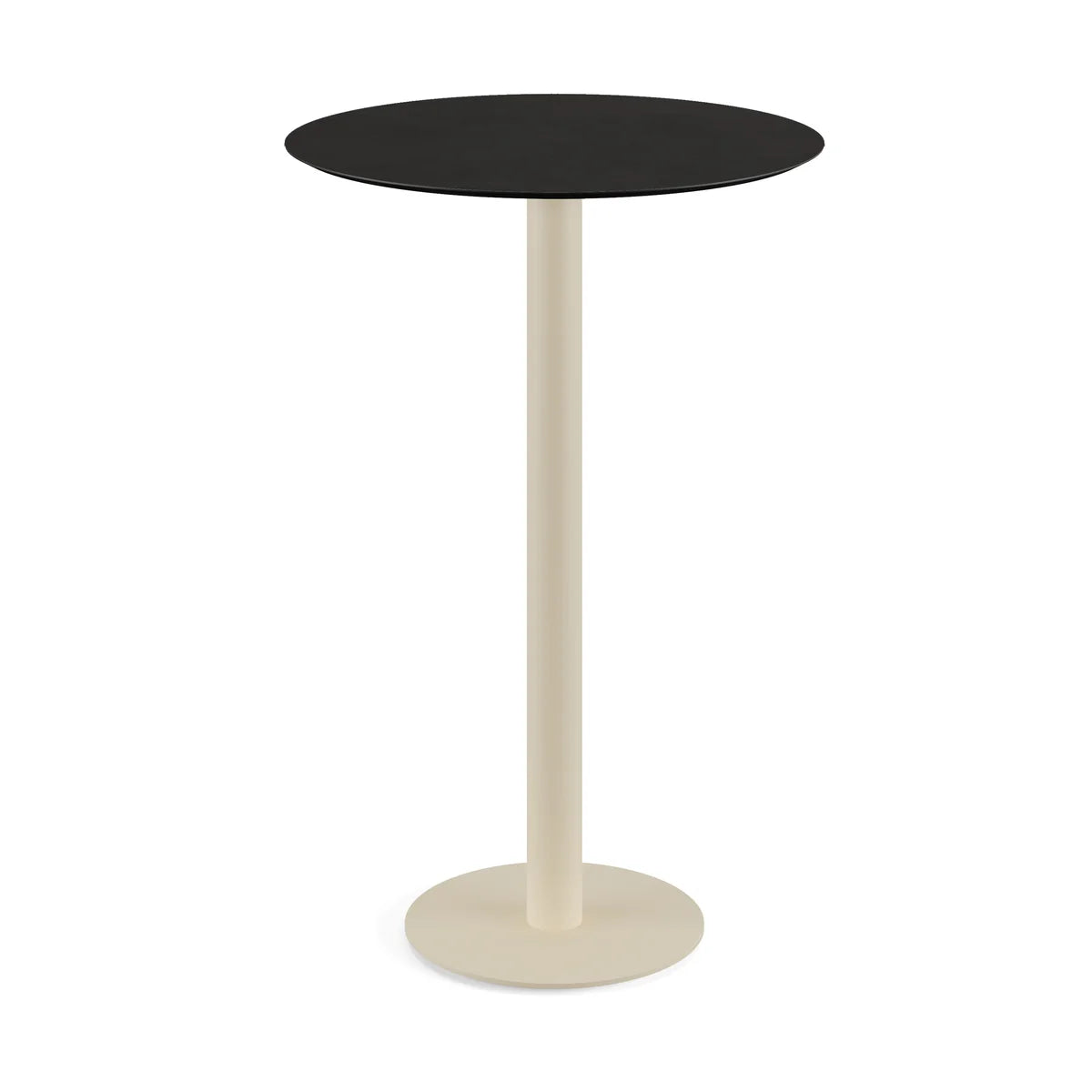 Feros Urban mange-debout avec piètement sable + plateau HPL noir Ø70 cm