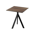 Feros Infinity Tripod Terrassentisch Schwarz frame + Tropical Wood HPL 70x70 cm
