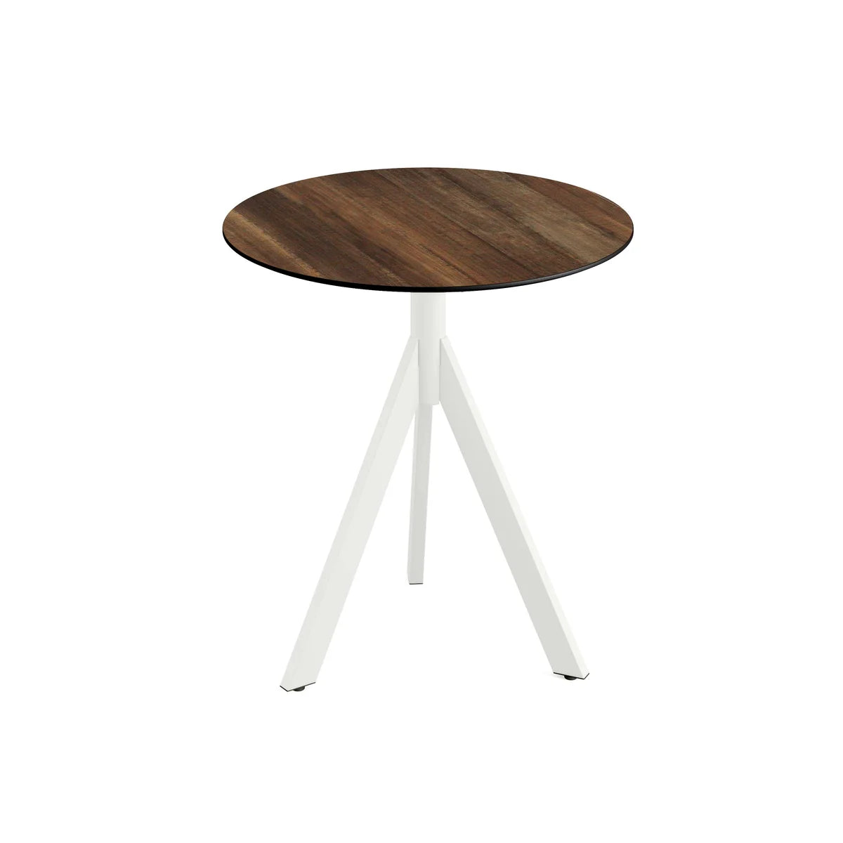 Feros Infinity Tripod Terrassentisch Weiß frame + Tropical Wood HPL Ø70 cm