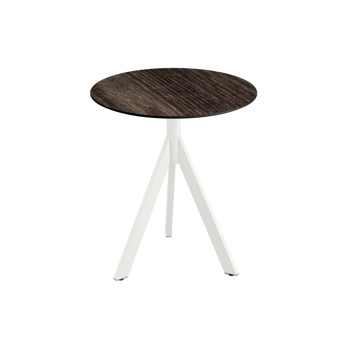 Feros Infinity Tripod Terrassentisch Weiß frame + Riverwashed Wood HPL Ø70 cm