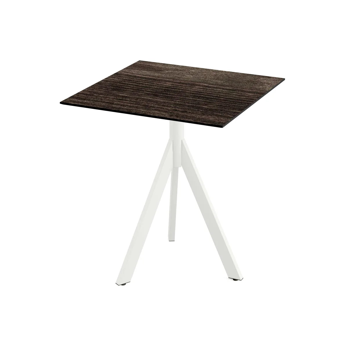 Feros Infinity Tripod Terrassentisch Weiß frame + Riverwashed Wood HPL 70x70 cm