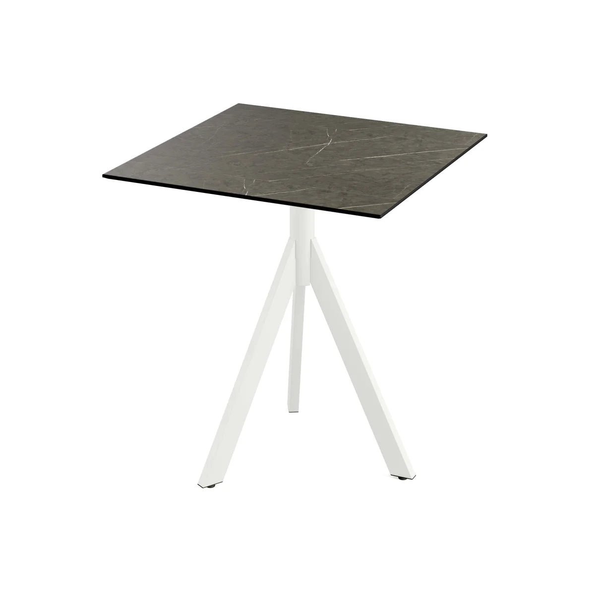 Feros Infinity Tripod Terrassentisch Weiß frame + Midnight Marble HPL 70x70 cm