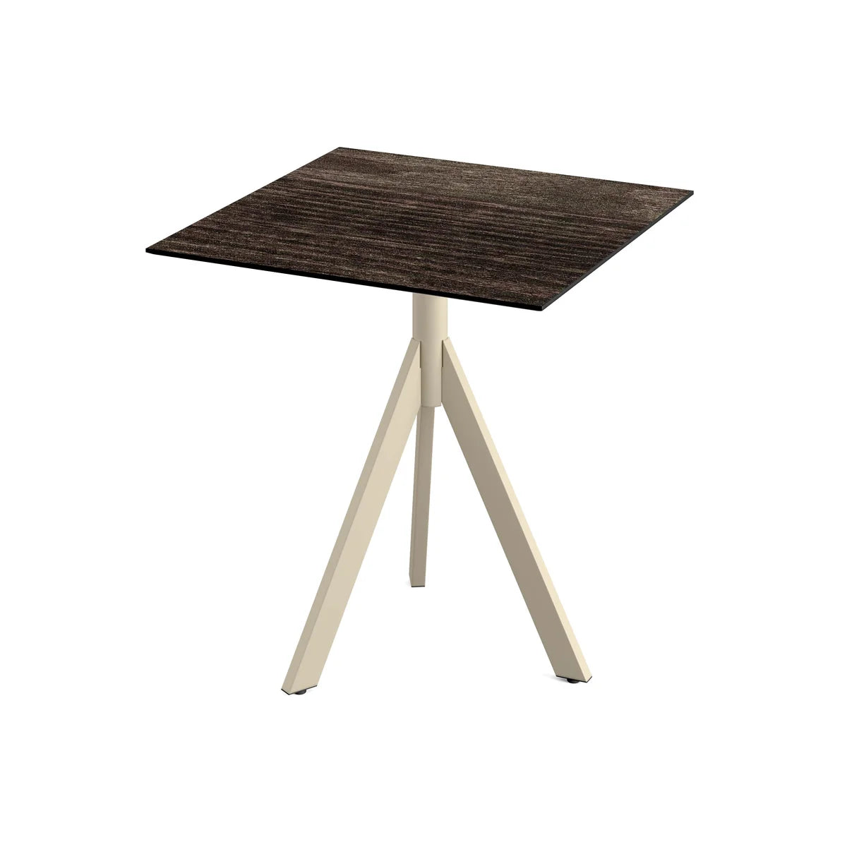 Feros Infinity Tripod table de terrasse avec piètement sable + plateau HPL bois effet Riverwashed 70x70 cm