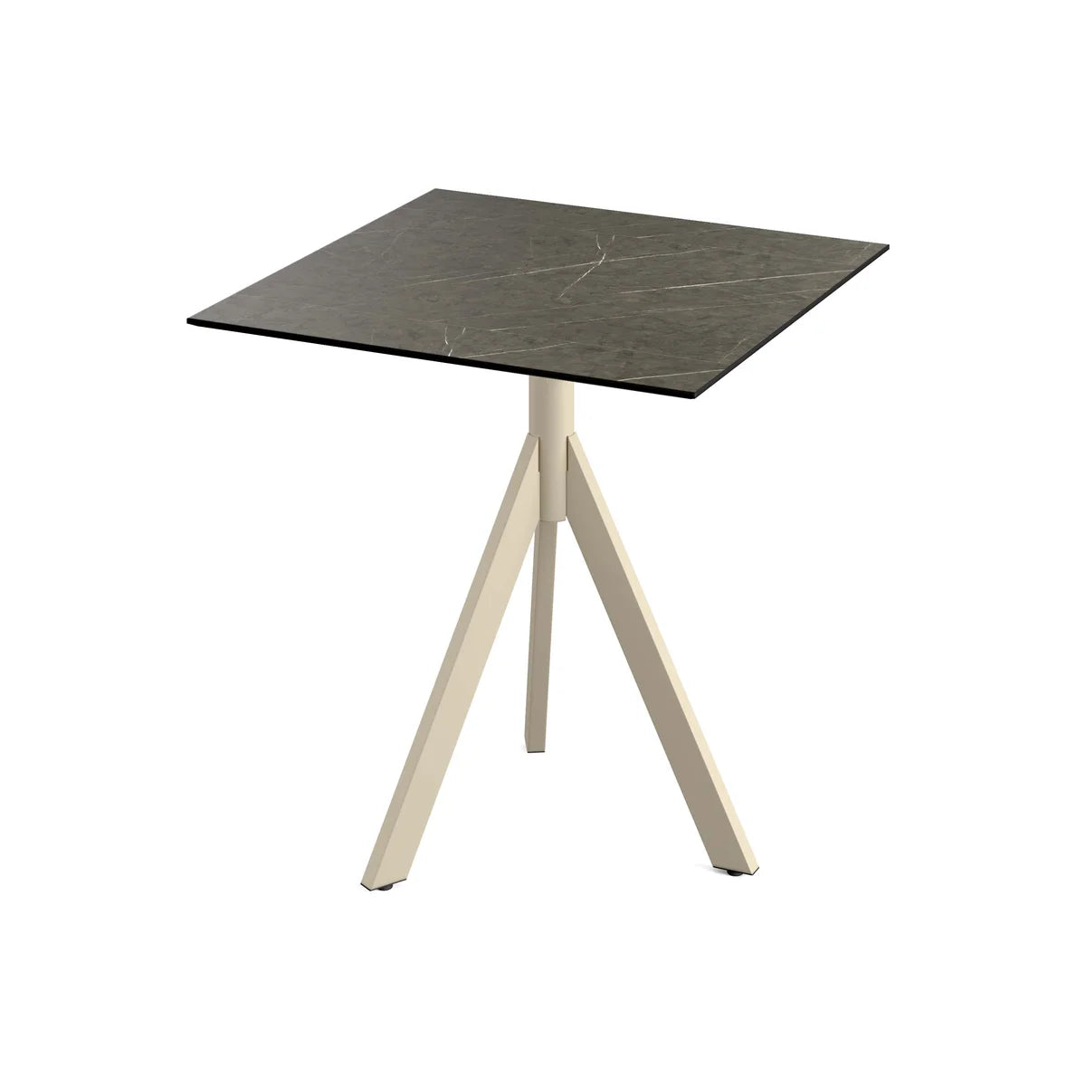 Feros Infinity Tripod Terrassentisch Sand frame + Midnight Marble HPL 70x70 cm