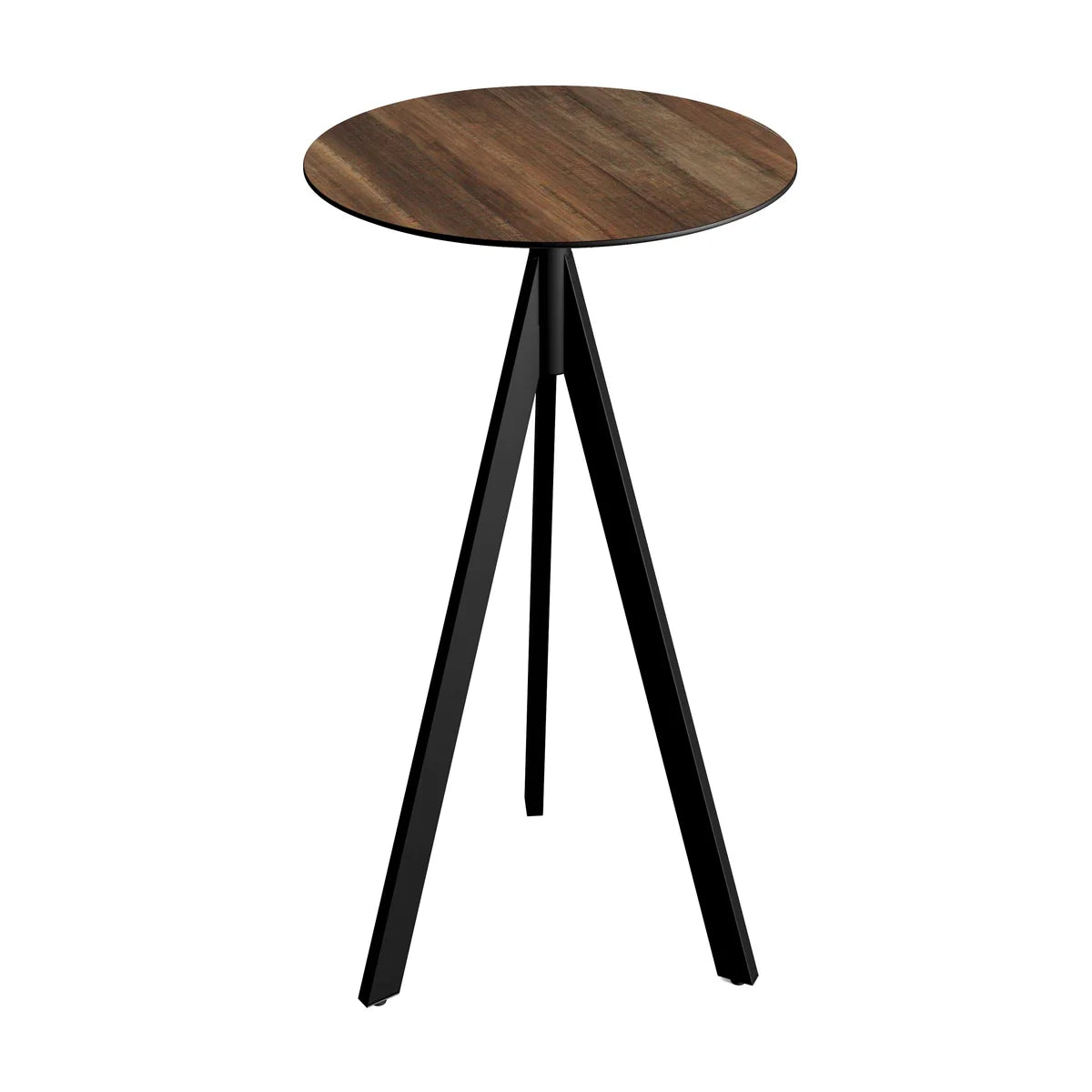 Feros Infinity Tripod Stehtisch Schwarz frame + Tropical Wood HPL Ø70 cm