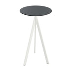 Feros Infinity Tripod mange-debout avec piètement blanc + plateau HPL noir Ø70 cm