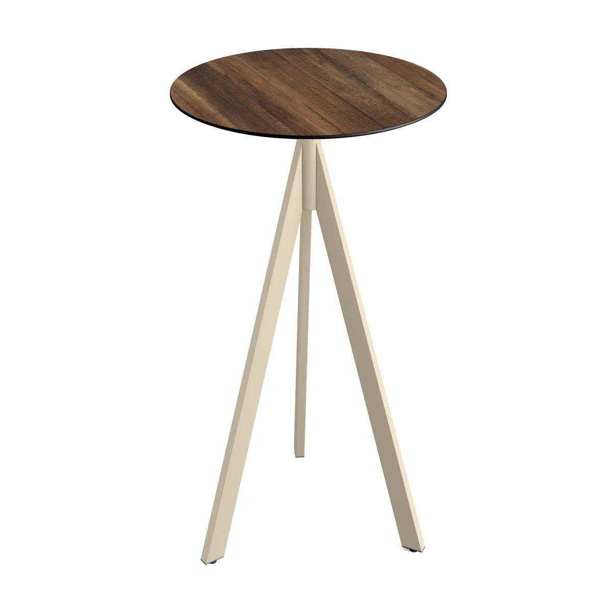 Feros Infinity Tripod Stehtisch Sand frame + Tropical Wood HPL Ø70 cm