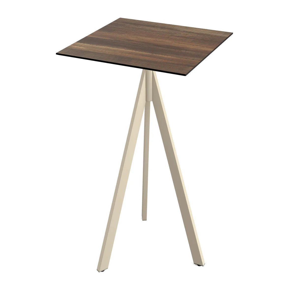 Feros Infinity Tripod Stehtisch Sand frame + Tropical Wood HPL 70x70 cm