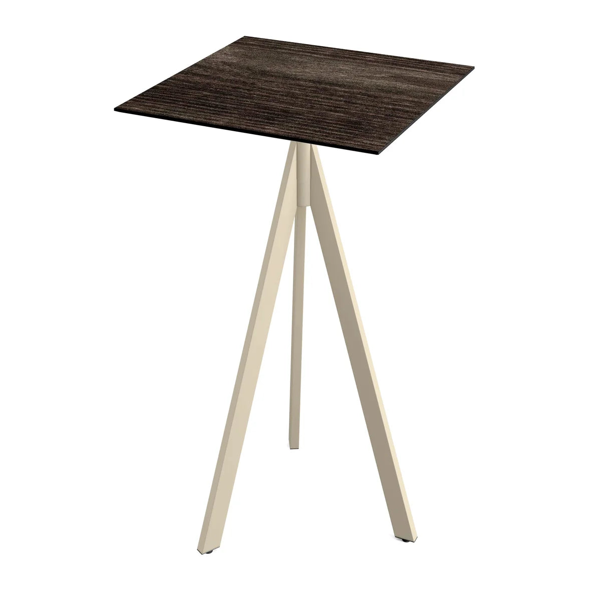 Feros Infinity Tripod mange-debout avec piètement sable + plateau HPL Bois Riverwashed 70x70 cm