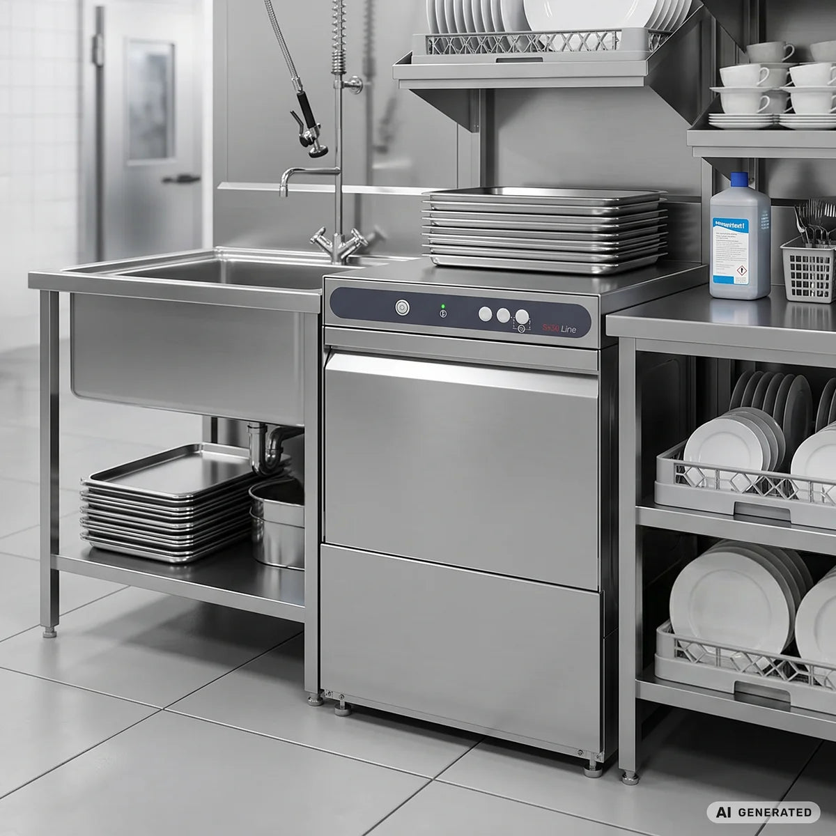 Gläserspülmaschine ECO 40x40 cm Korbmaß, mit Reiniger- & Klarspüldosierer, mit Ablaufpumpe & Enthärter, Made in Europe, 230 Volt