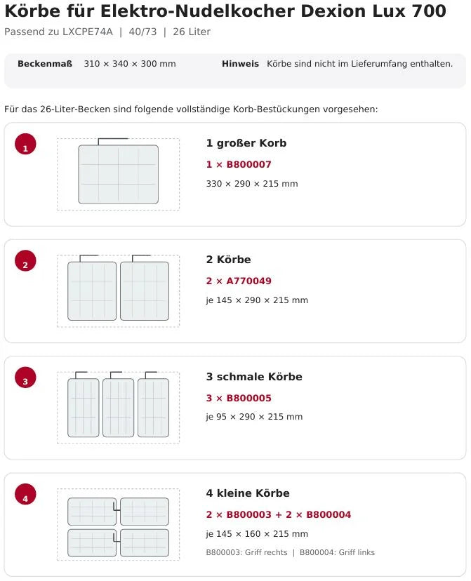 Cuiseur à pâtes électrique Dexion Lux 700 - 40/73 - 26 litres