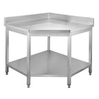 Table de travail d’angle en acier inoxydable gamme Basic 1000x700 mm - avec étagère basse et dosseret