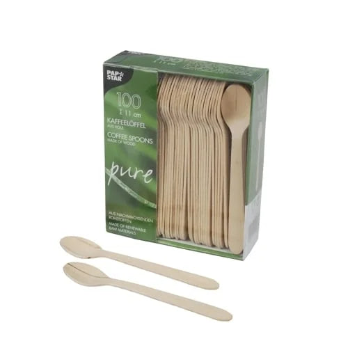 Papstar 100 Kaffeelöffel, Holz pure 11 cm